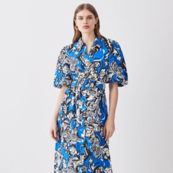 Get ready for Spring! NWT - Karen Millen Batik Linen Midi Shirt Dress - US 4 - Picture 1 of 12